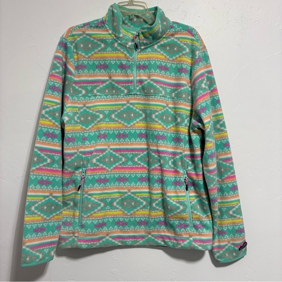 Chubbies Colorful Southwestern Aztec Women Fleece Pullover 1/4 Zip Large Bright - Picture 1 of 12